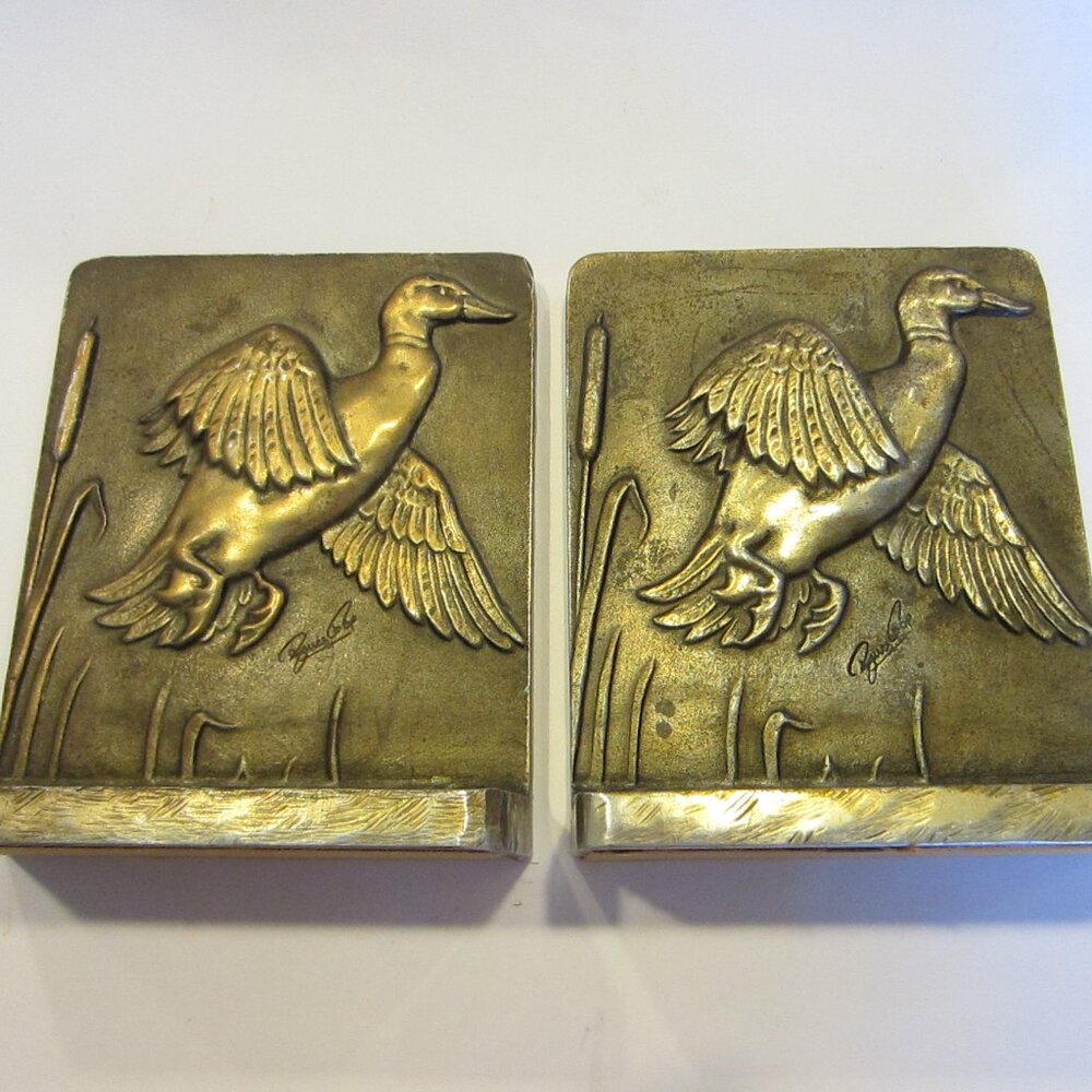 Bruce Fox Hand Worked Post Modern Signed Flying Ducks Bookends